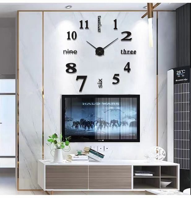 壁時計 掛け時計 ウォールステッカー 静音 DIY北欧 特大 立体 時計 リビングルーム ウォールクロック 英文字 ブラック - メルカリ