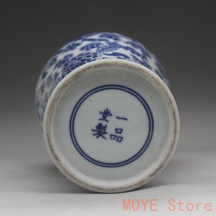 青花釉下彩麒麟花将軍缶 景徳鎮 陶磁器 装飾品 現代工芸品 美術