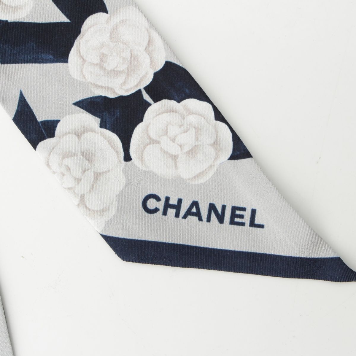 ☆CHANEL☆ 25A カメリア リボン柄 スカーフ シャネル 25A ツイル シルク カメリア リボン スカーフ ヘア