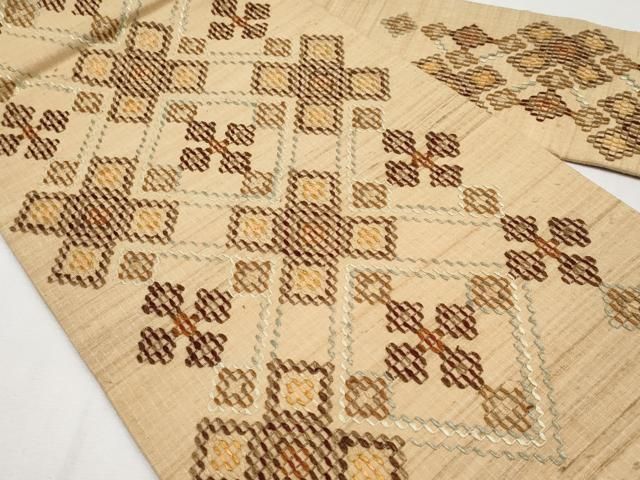 平和屋本店□極上 琉球伝統織物 琉球花織 九寸名古屋帯 紬地 草木染 玉  