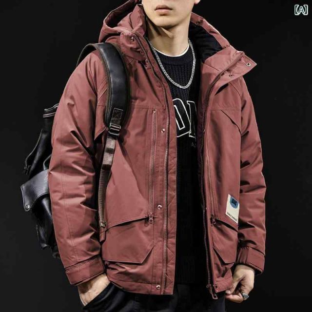 XL 秋冬 コーデ メンズ 服 シンプル ファッション オシャレ 大人 かっこいい 大きいサイズ ストリート 紳士服 ダウン ジャケット グレー ダック 暖かい レンガ レッド L