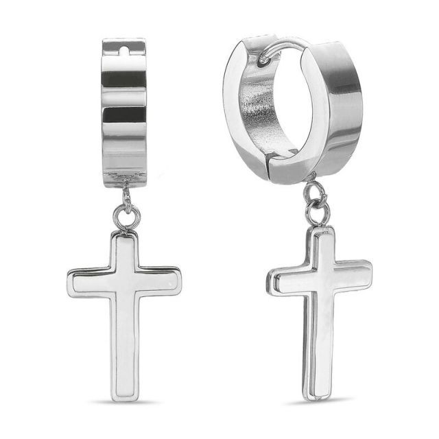  リンクス メンズ ピアス イヤリング Men s LYNX Ion Over Stainless Steel Cross Hoop Earrings イヤリング アクセサリー