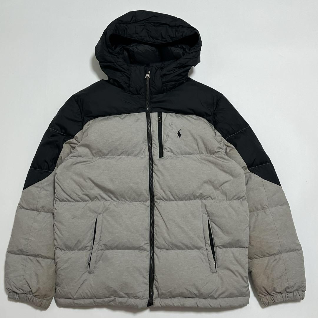 ラルフローレン ダウンジャケット L相当 黒グレー ワンポイント 刺繍