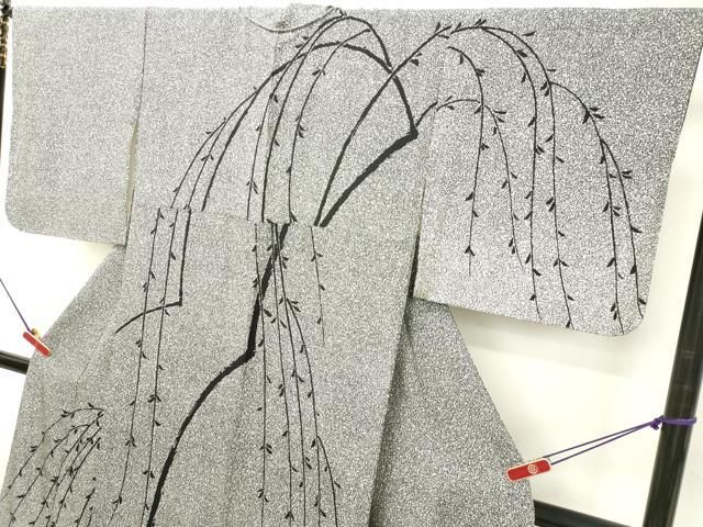 平和屋着物●二代目　川村久太郎　訪問着　枝垂れ柳　たたき染め　正絹　逸品　DAAR4337tw 平和屋着物○二代目 川村久太郎 訪問着 枝垂れ柳 たたき染め 正絹 逸品