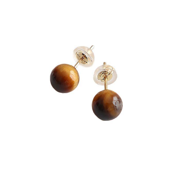 K18 タイガーアイ ラウンド 約5-5.5mm k18金スケルトンキャッチ付き スタッドピアス 直結タイプ 18金