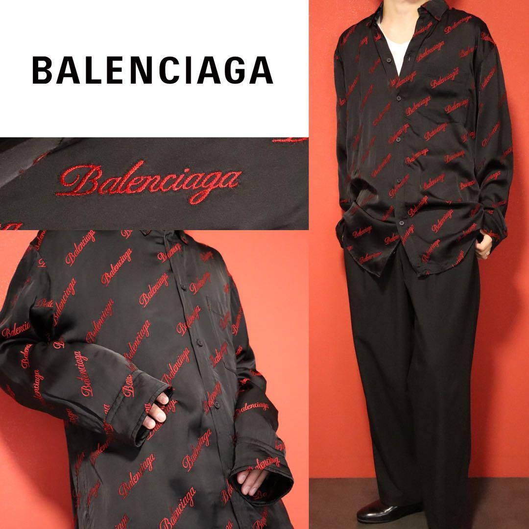 【美品】BALENCIAGA ヴィンテージ ウォッシュコットンシャツ 刺繍ロゴ 極美品】BALENCIAGA ロゴ刺繍 光沢 レーヨン オーバーサイズ