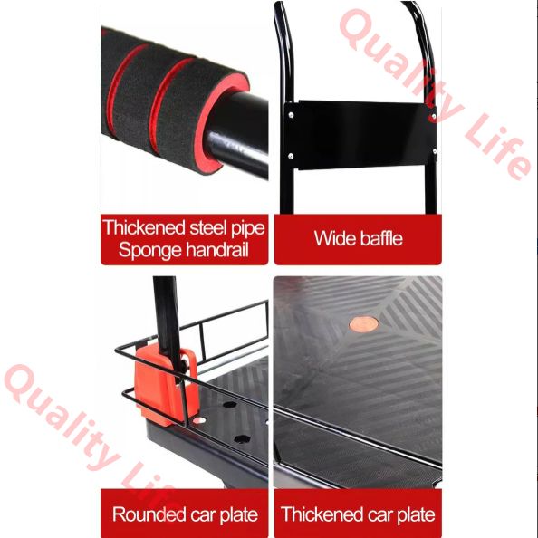なフェンス付き折りたたみ式ハンドトラックフラットカート 4つの回転キャスター付き