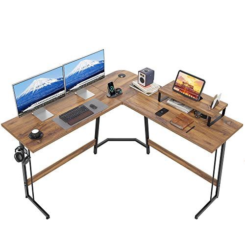 CubiCubi L字デスク 幅120cm*120cm ゲーミングデスク モニター台付き 組み立て簡単 安定性 一人暮らし テレワーク PCデスク パソコンデスク 在宅勤務 ディープブラウン