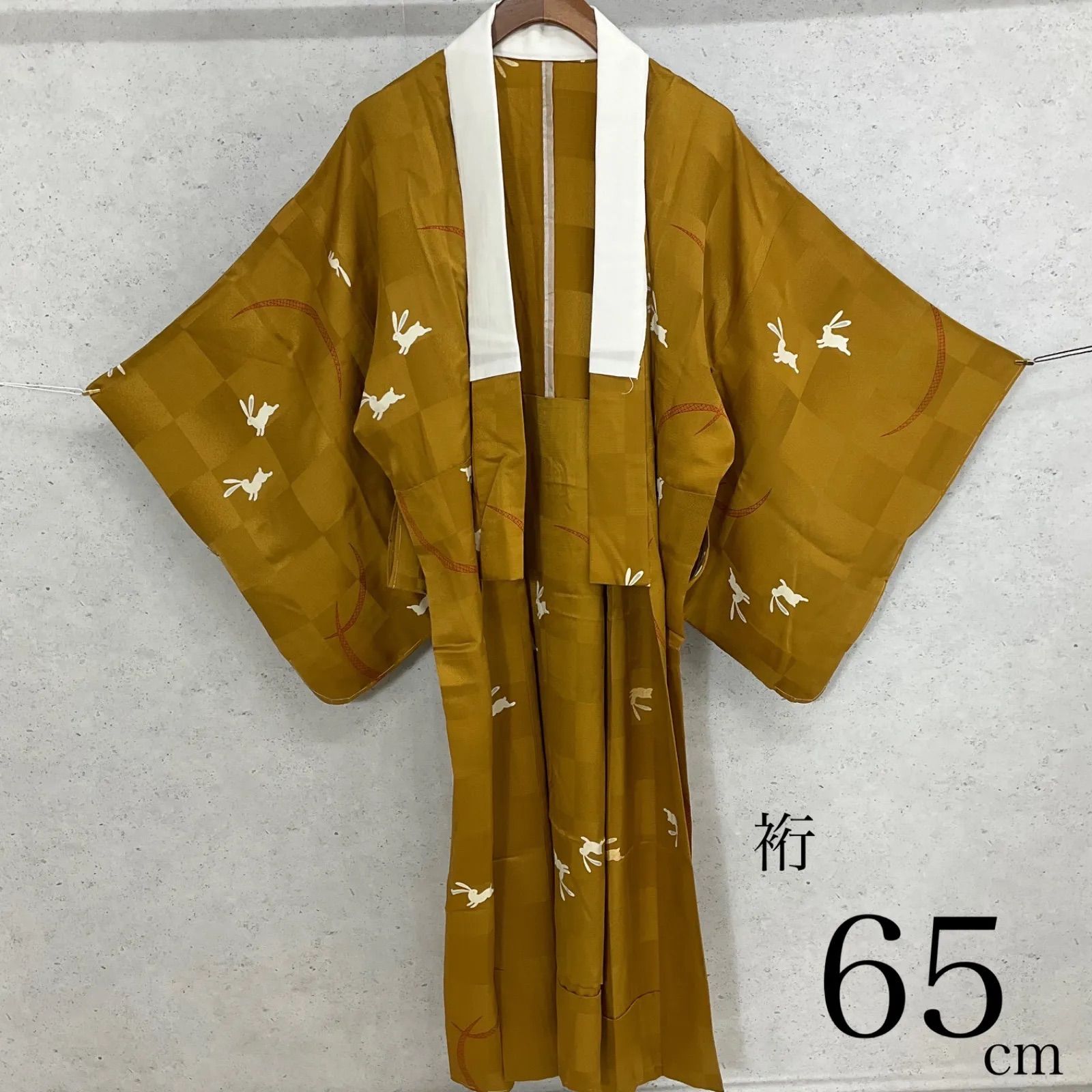 kimono one◆ 同然◆長襦袢◆単衣◆兎模様◆仕付け糸付き◆袖無双◆居敷当て付き◆裄65肩丈121◆小紋紬附下訪問着留袖袷単衣夏着物◆K1099