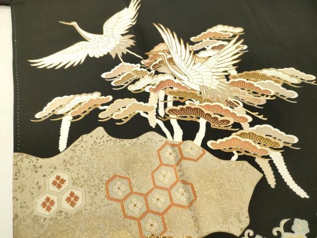 黒留袖　フルセット　着物　結婚式　皇室献上作家　北出与三郎　しつけ糸J1 平和屋着物○皇室献上作家 北出与三郎 黒留袖 駒刺繍 飛