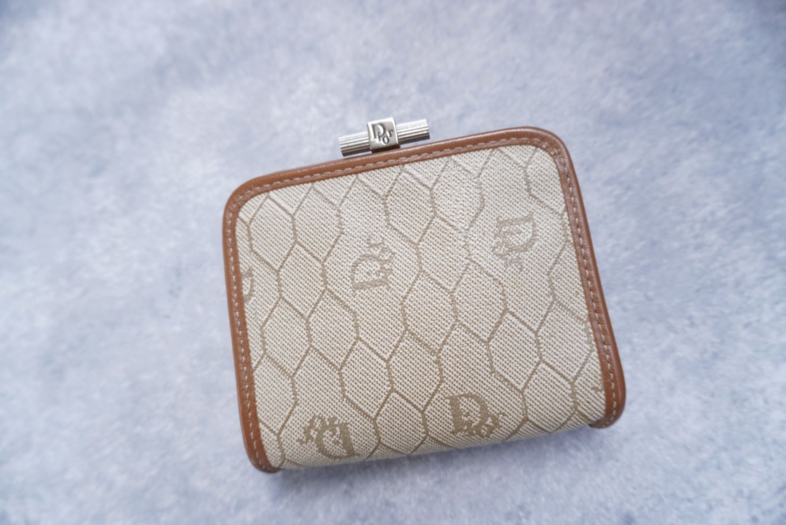 新品同様 ＊ クリスチャンディオール ハニカム がま口 コインケース ベージュ Christian Dior クリスチャン ディオール ハニカム コインケース