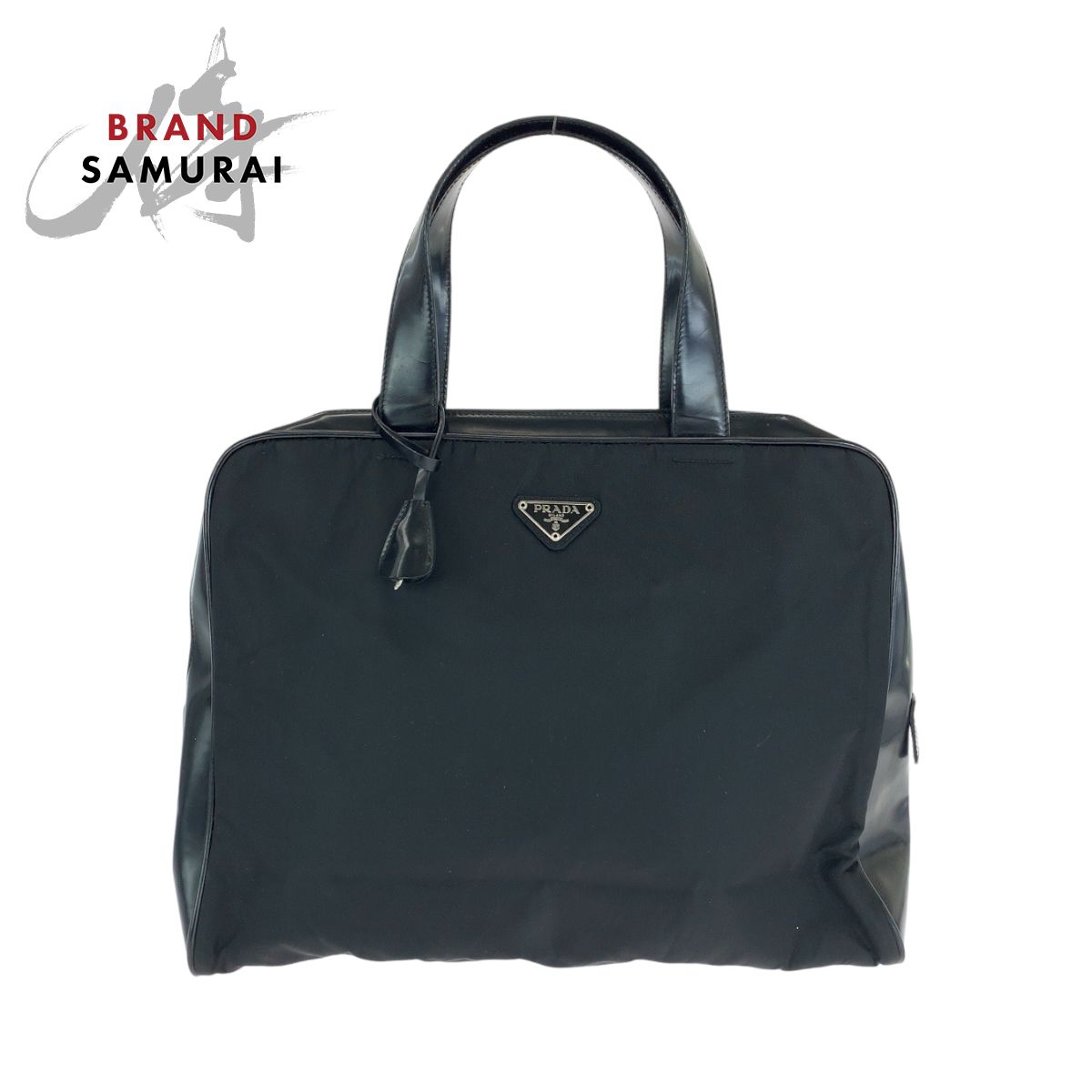 美品 PRADA プラダ テスート 三角ロゴプレート ブラック 黒 シルバー