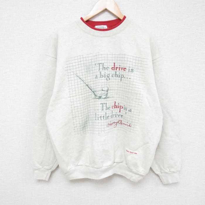 L/古着 長袖 スウェット メンズ 00s ゴルフ クルーネック 薄グレー 霜降り 24sep26 中古 スエット トレーナー トップス