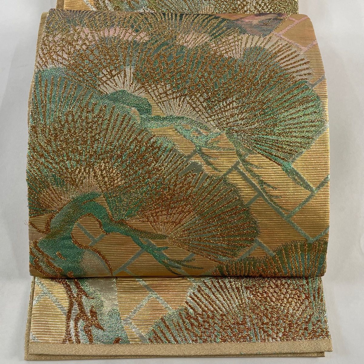 袋帯 美品 逸品 佐波理 落款 松 桧垣文 箔 オレンジ 六通 正絹 【中古 