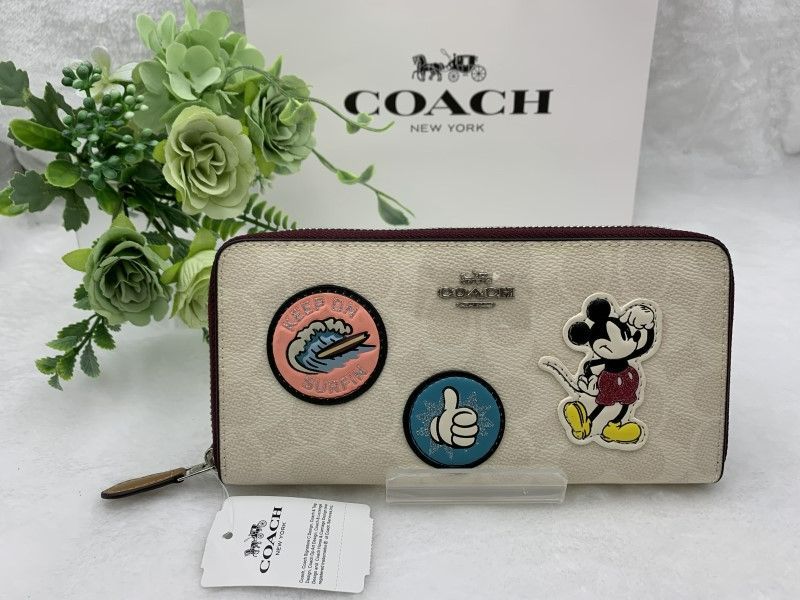 コーチ 長財布 COACH 財布 シグネチャー×ディズニーコラボ グレイシャーホワイトマルチ アコーディオン ウォレット プレゼント 贈り物 ギフト ラウンドファスナー ロング ジップ ファッション レディース 新品未使用 F3733 C237Z-25