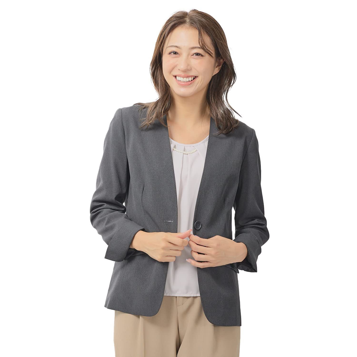 Size 7 号_Color チャコール RIRIY?NOリリヤーノ ノー ジャケット レディース スーツ ウォッシャブル S M L LL 3L 4L 5L ブラック ネイビー 2502-522018 7号 チャコール