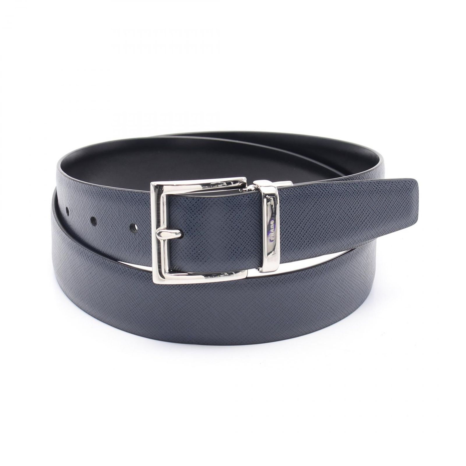 プラダ PRADA ベルト ネイビー サフィアーノレザー ベルト メンズ Used