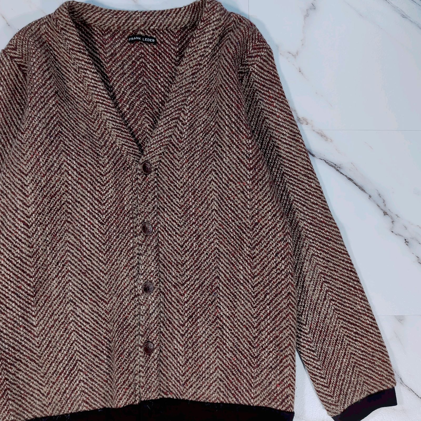 FRANK LEDER WOOL CARDIGAN S ヘリンボーン ドイツ製 ウールツイード