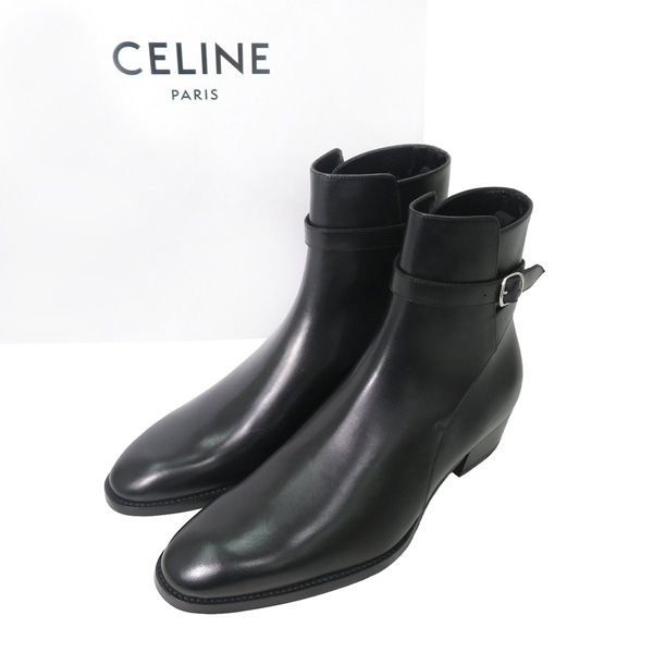 新品同様 CELINE セリーヌ 2022 ドラッグストア ジョードプル シャイニーカーフスキン レザー ストラップ アンクル ブーツ 箱付き 41  46004