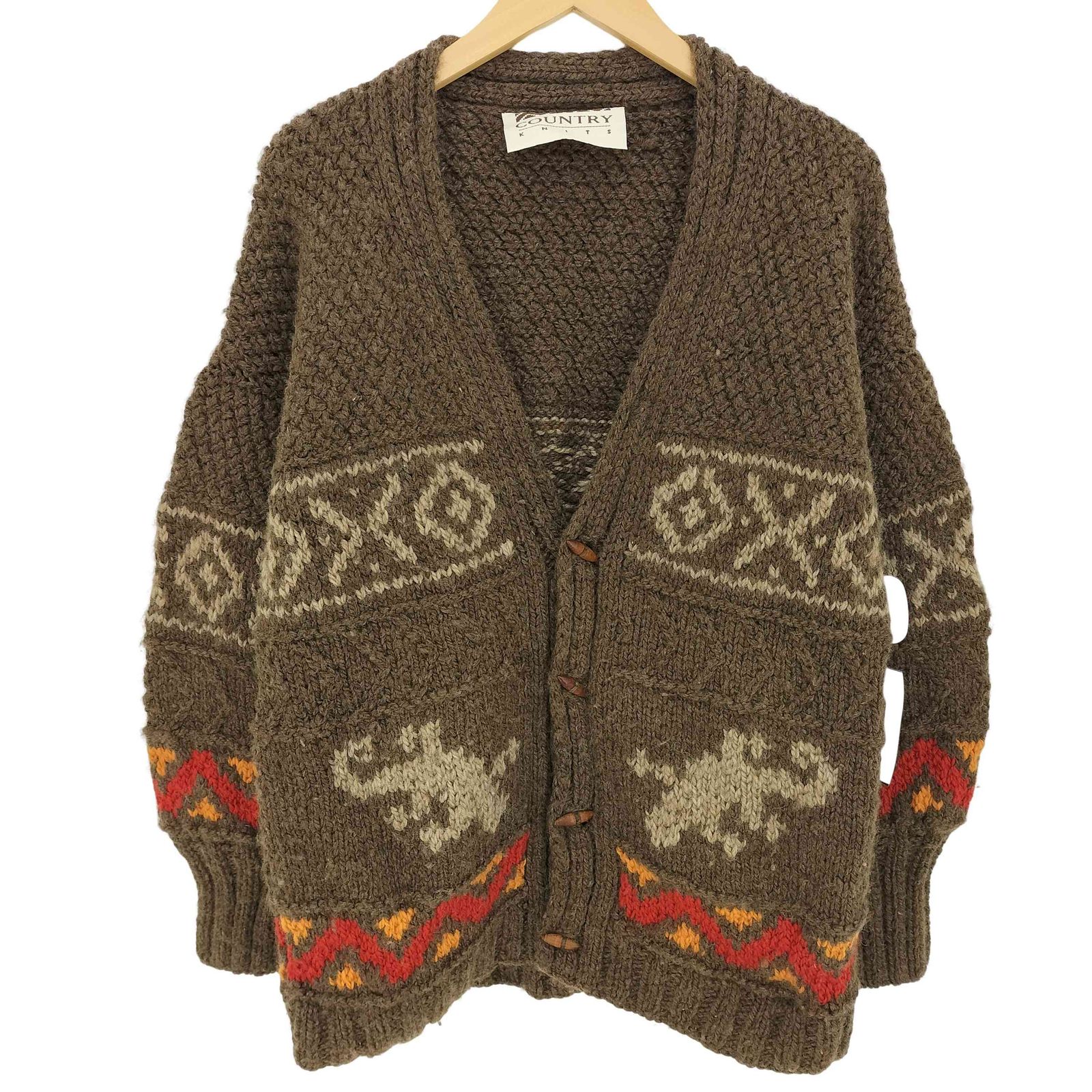 ユーズドフルギ USED古着 COUNTRY KNITS ニュージーランド製 ハンドニット カーディガン メンズ 表記無