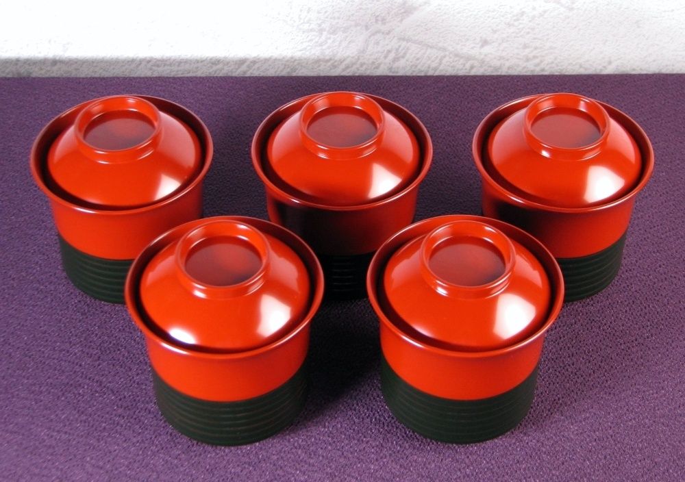 山中塗 前端雅峯作 小吸物椀5客 高さ：8.5cm 未使用品 共箱