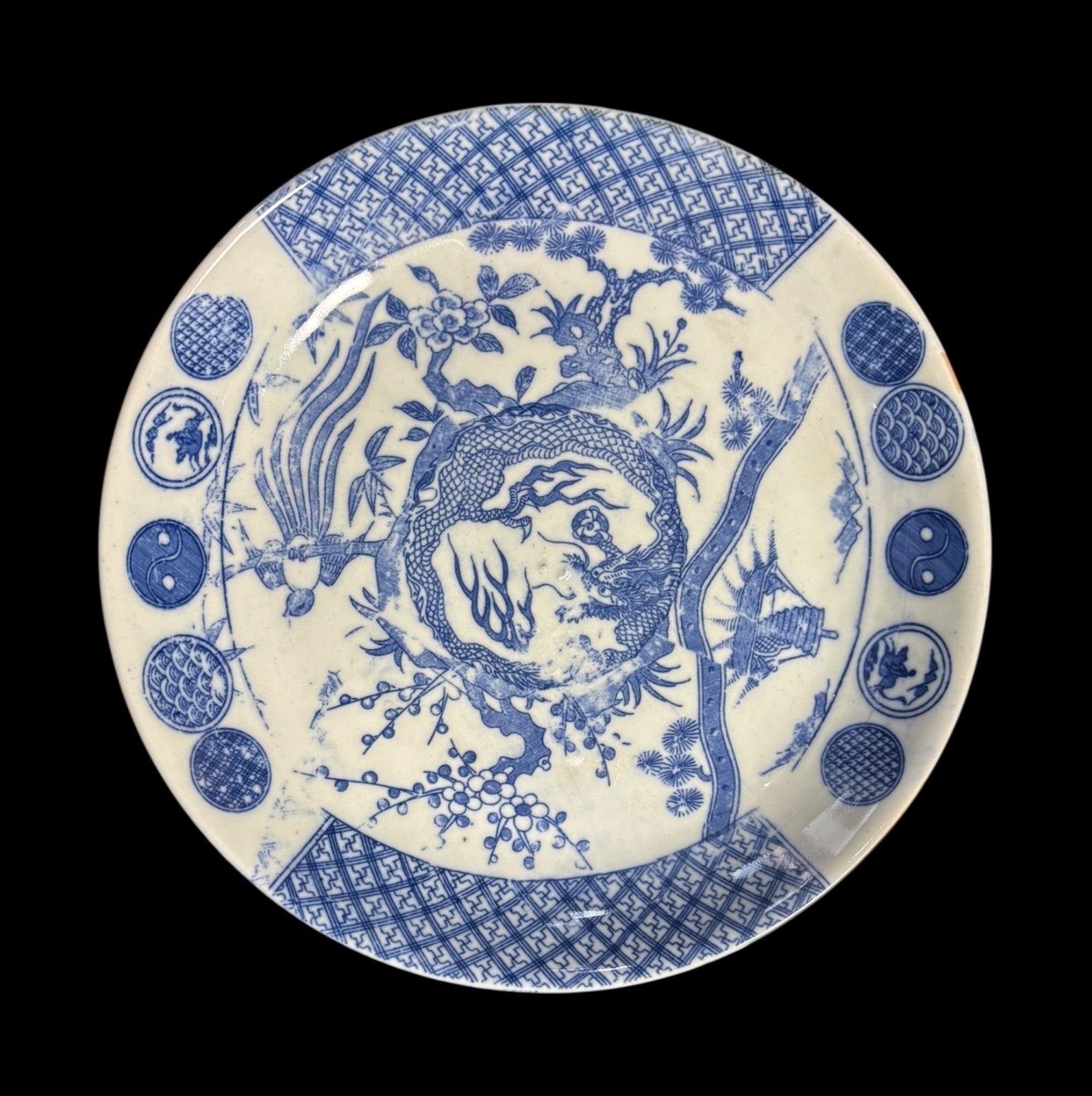 古伊万里 染付 印判 皿 大皿 江戸後期 明治 六歌仙 図変わり 骨董品 古伊万里 染付 印判 皿 大皿 江戸後期 明治 六歌仙 図変わり 骨董品
