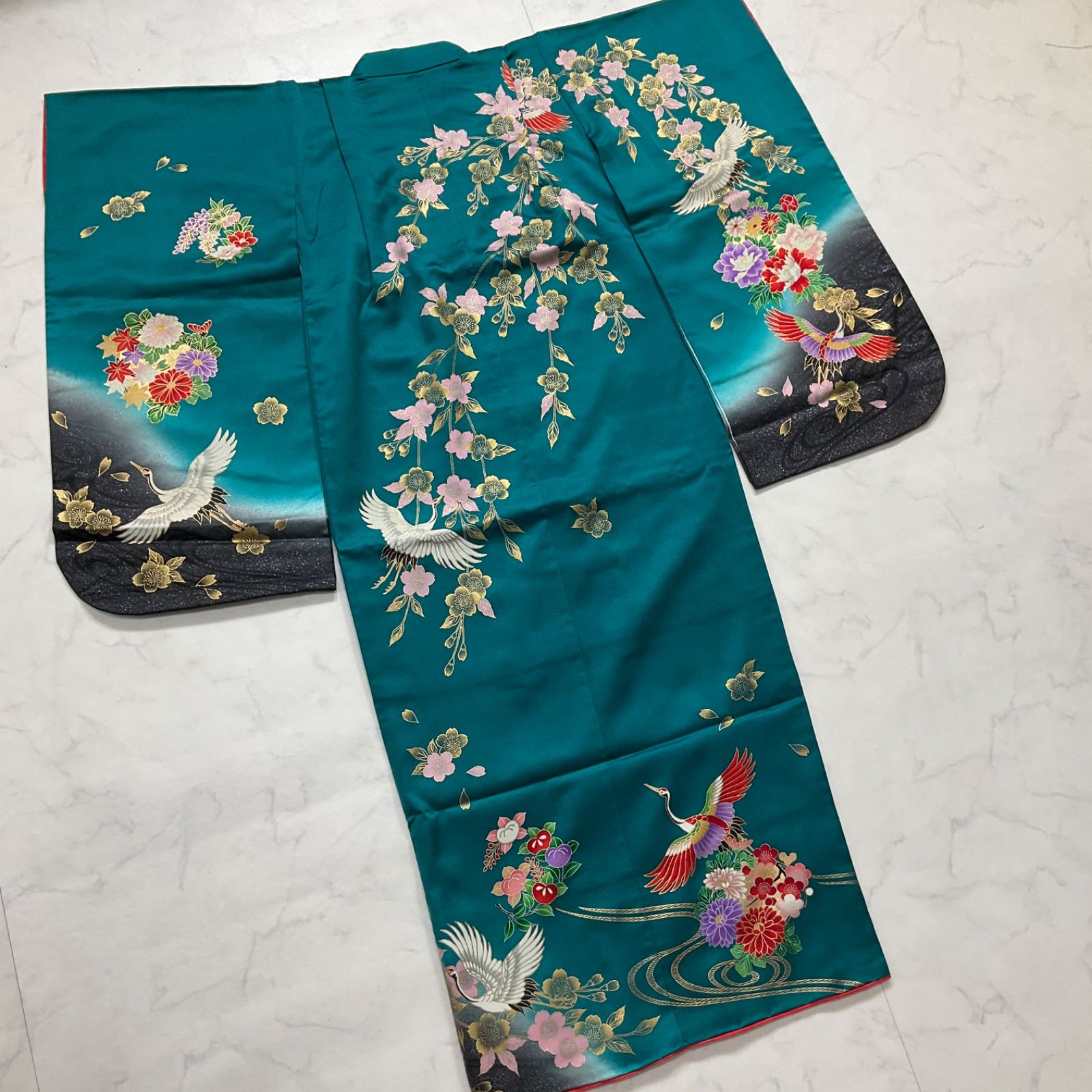 kimono+one◇美品◇７歳くらい用◇エメラルドグリーンの素敵な子供着物