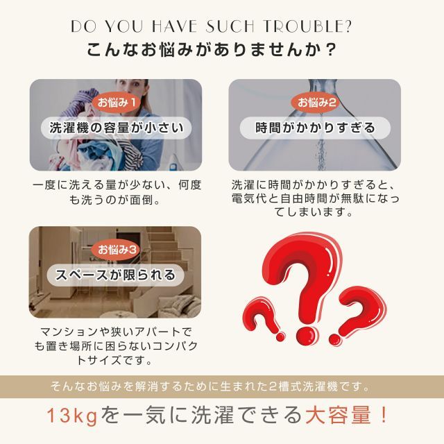  種類1 1 ホワイト 洗濯機 二層式洗濯機 洗濯容量13 kg 脱水容量10 13キロ キレイ タイマー コンパクト 一人暮らし 節電 二槽式洗濯機 まとめ洗い 脱水器 縦型洗濯機 部屋干し 洗濯物きれい 引越し 単身 家電 新生活 その他 洗濯機