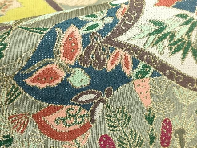 平和屋本店□極上 西陣 白綾苑大庭 六通柄袋帯 誰が袖文 逸品