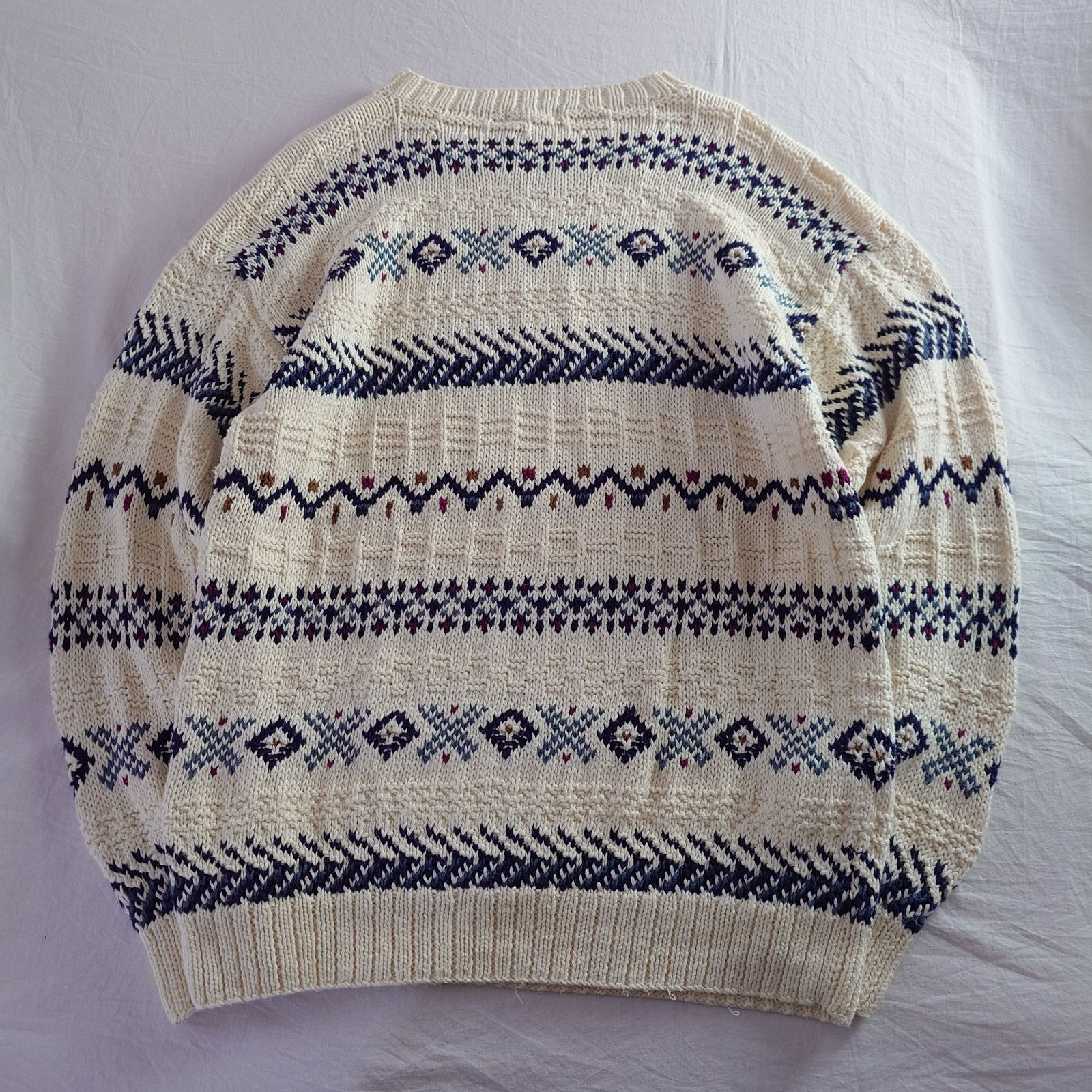 80s】L.L.Bean エルエルビーン コットンニット 白 デザイン古着 