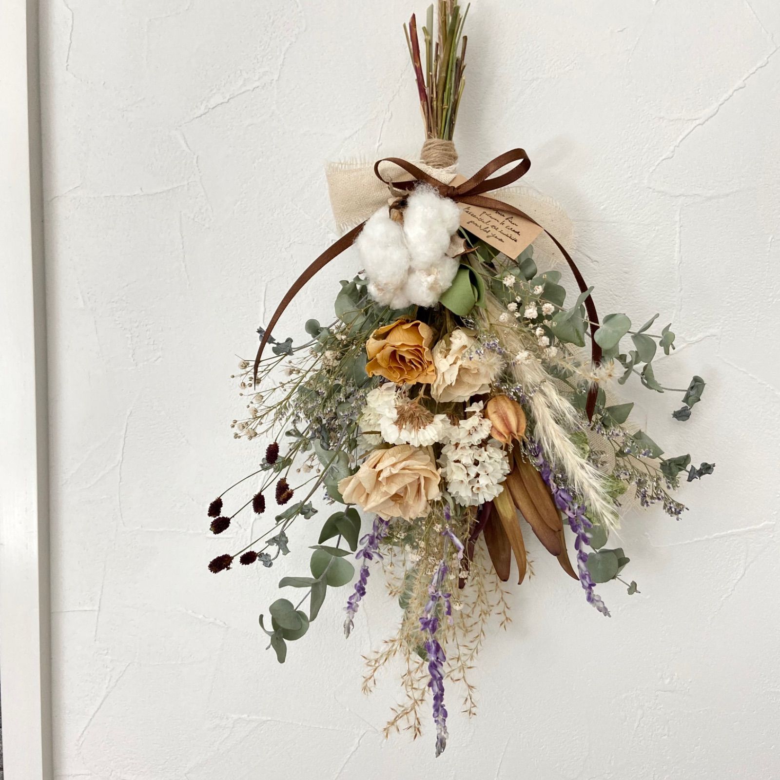 ドライフラワー スワッグ バラ リューカデンドロン コットンフラワー