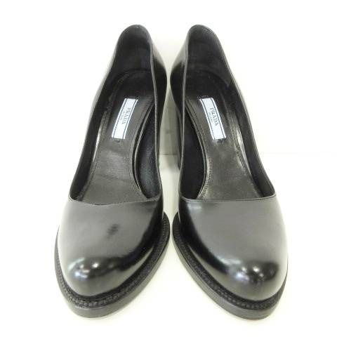 プラダ PRADA レザー パンプス アーモンドトゥ 無地 イタリア製 37 約23.5~24cm 黒 ブラック