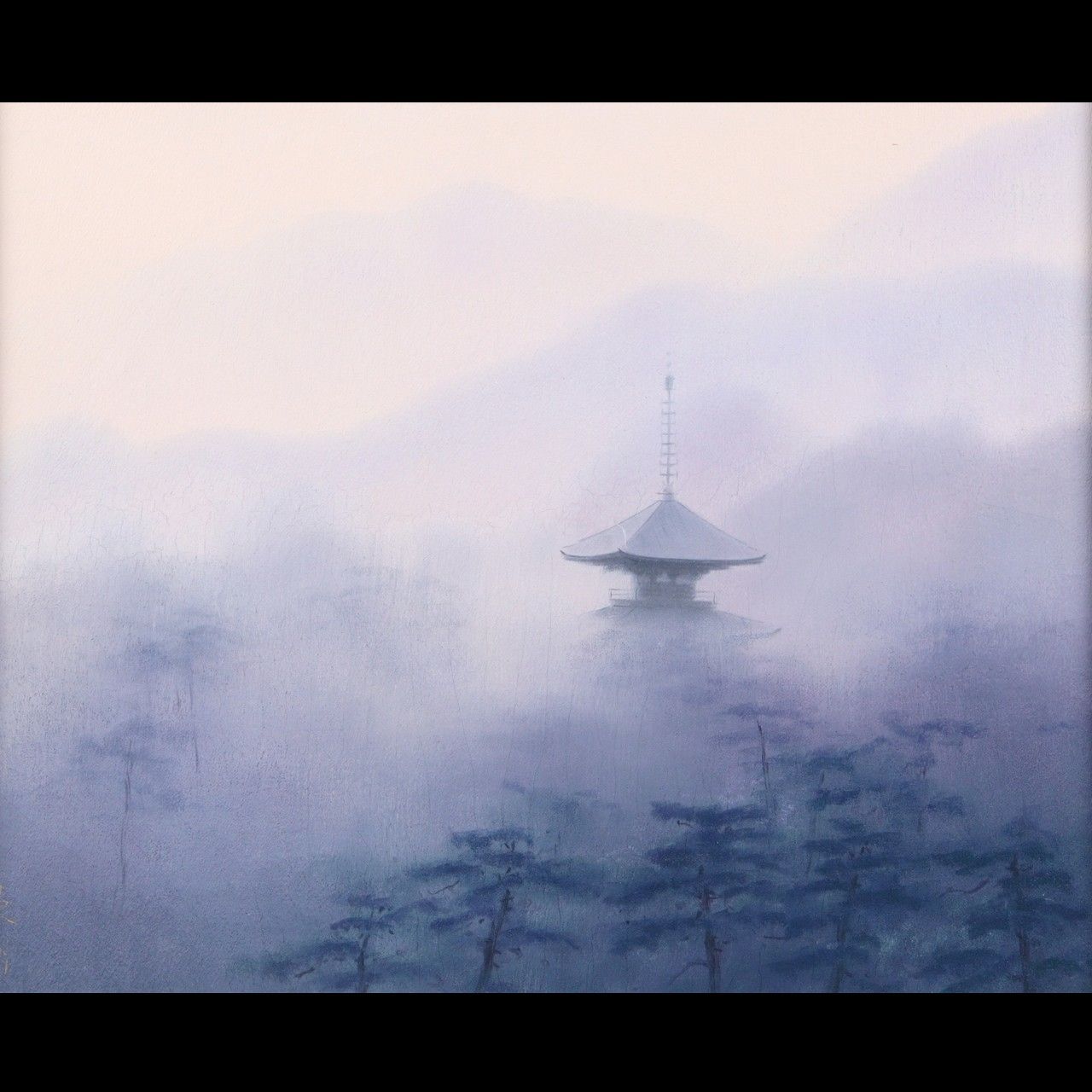 池野史明 「風景画」 肉筆日本画6号 塔 唐物 骨董 古美術 楾 G48