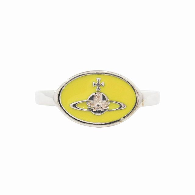 仕上げ済 新同 ヴィヴィアンウエストウッド Vivienne Westwood エナメル ボタン オーブ ロゴ リング 指輪 アクセサリー ジュエリー SV925 サイズ約9号 シルバー|イエロー メンズ レディース ユニセックス ◆９