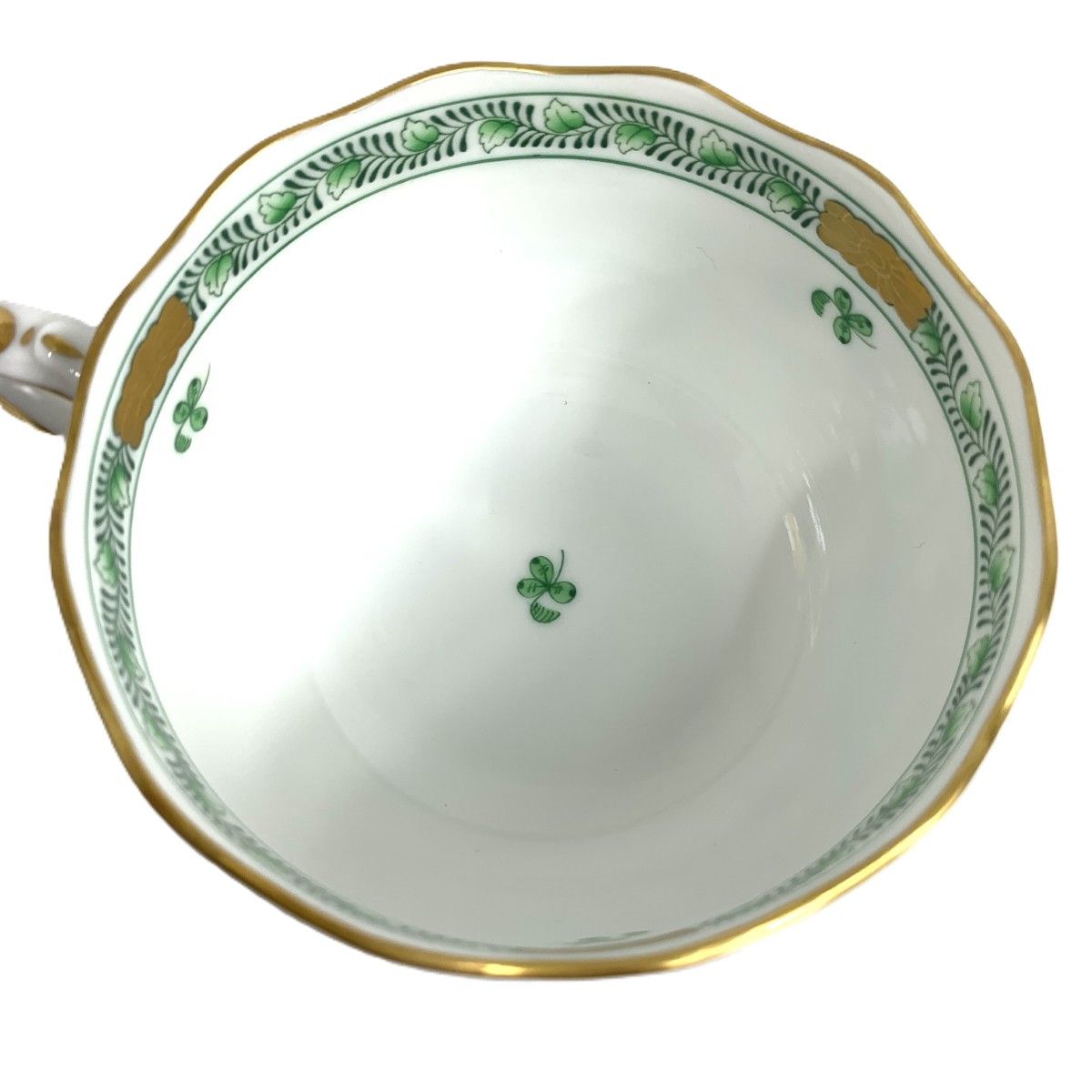 良好 Herend ヘレンド インドの華 カップ＆ソーサー ホワイト/グリーン 