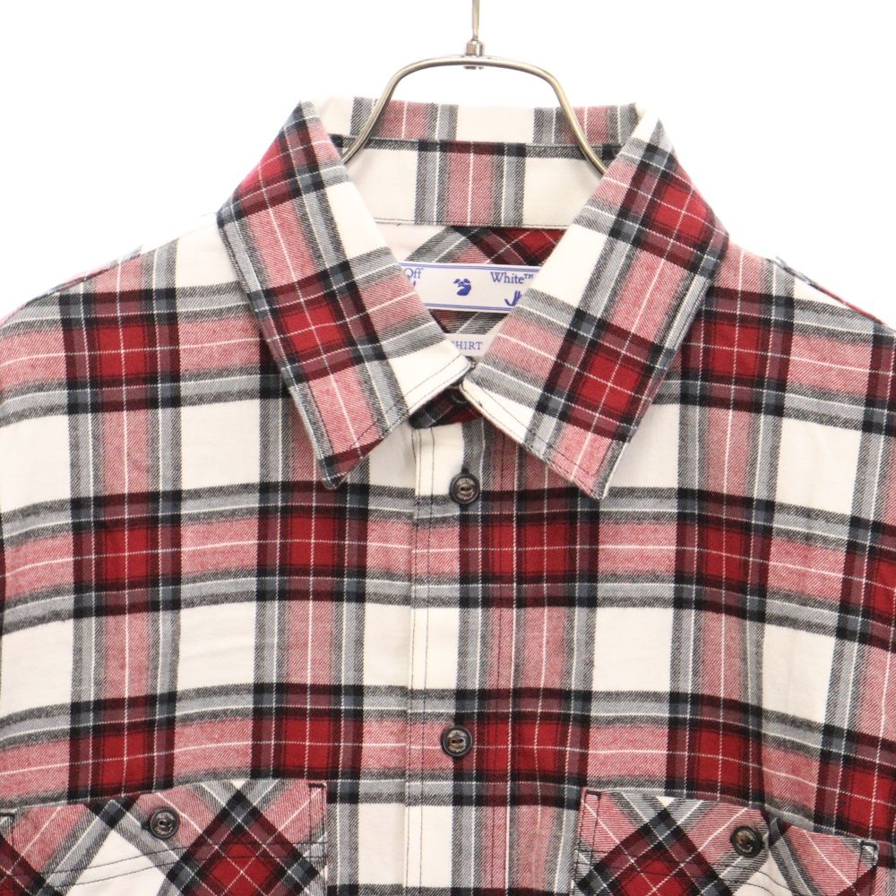 OFF-WHITE オフホワイト 21SS ALLOVER CHECK FLANN SHIRT オールオーバー チェック総柄 バックアロープリント フランネル ロングスリーブ 長袖シャツ レッド/ホワイト OMGA133R21FAB002 OFF-WHITE (オフホワイト) 21SS ALLOVER CHECK FLANN SHIRT オール