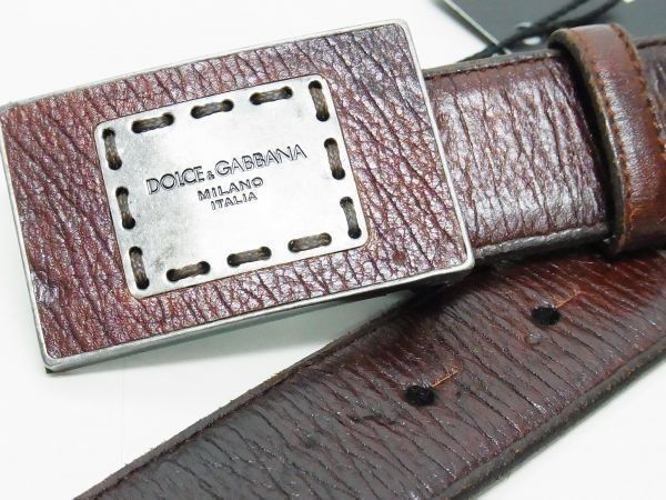 ☆DOLCE&GABBANA☆ドルガバロゴバックルレザーベルト☆95ブラウン赤茶  