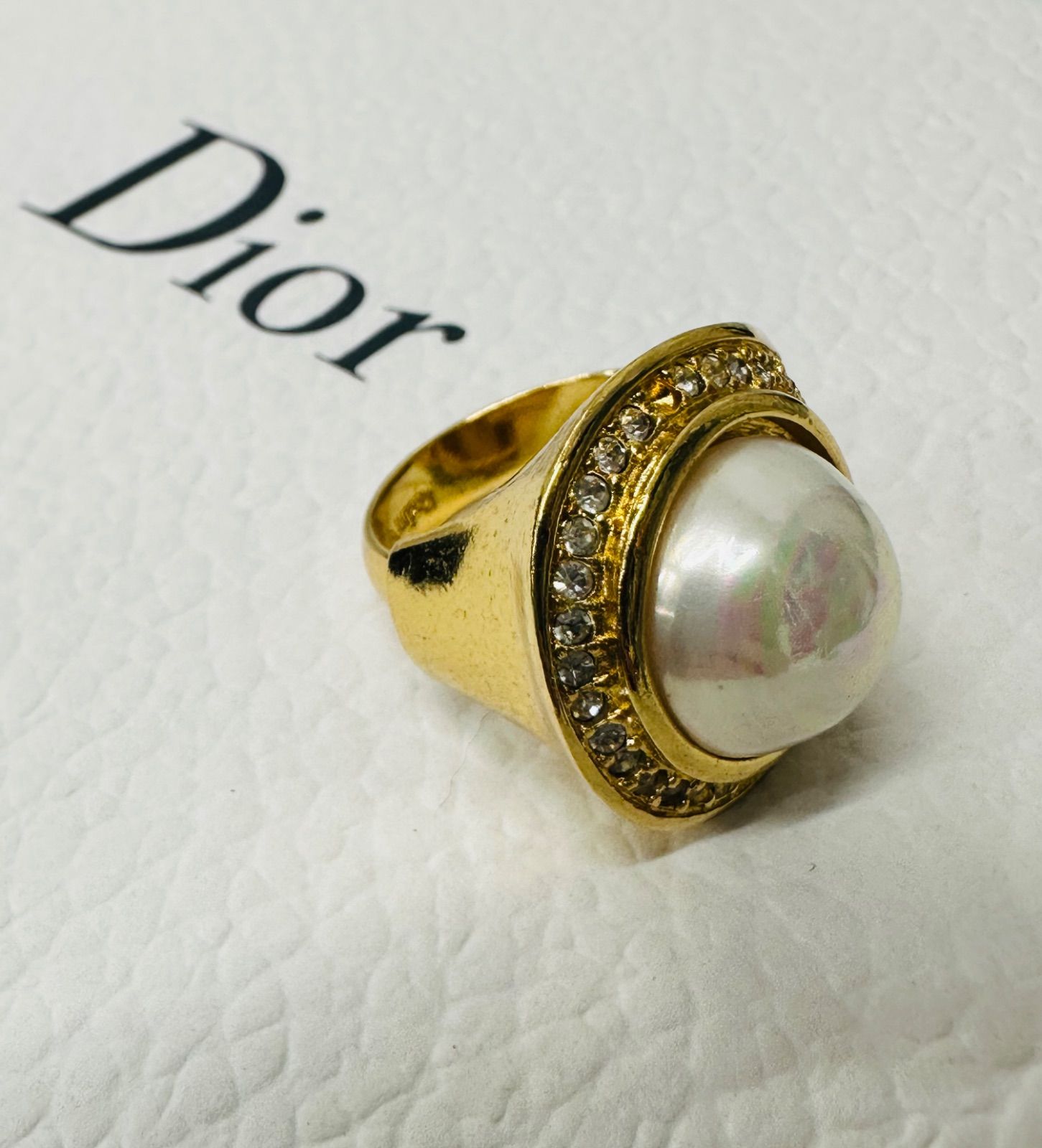 Christian Dior クリスチャンディオール パールラインストーンリング Christian Dior クリスチャンディオール フェイクパールライン