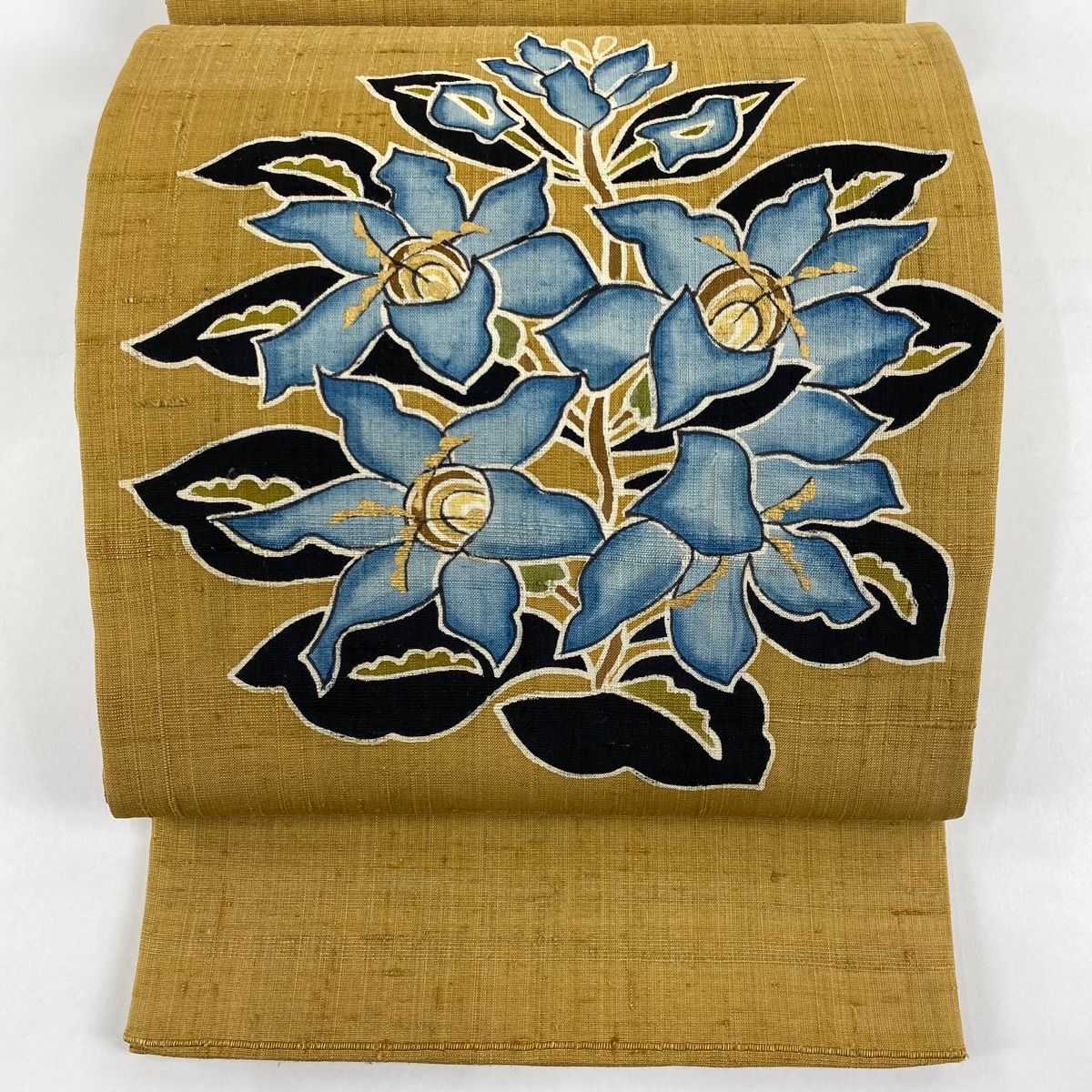 袋帯 秀品 関西仕立て 紬地 草花 金彩 薄茶色 お太鼓柄 正絹