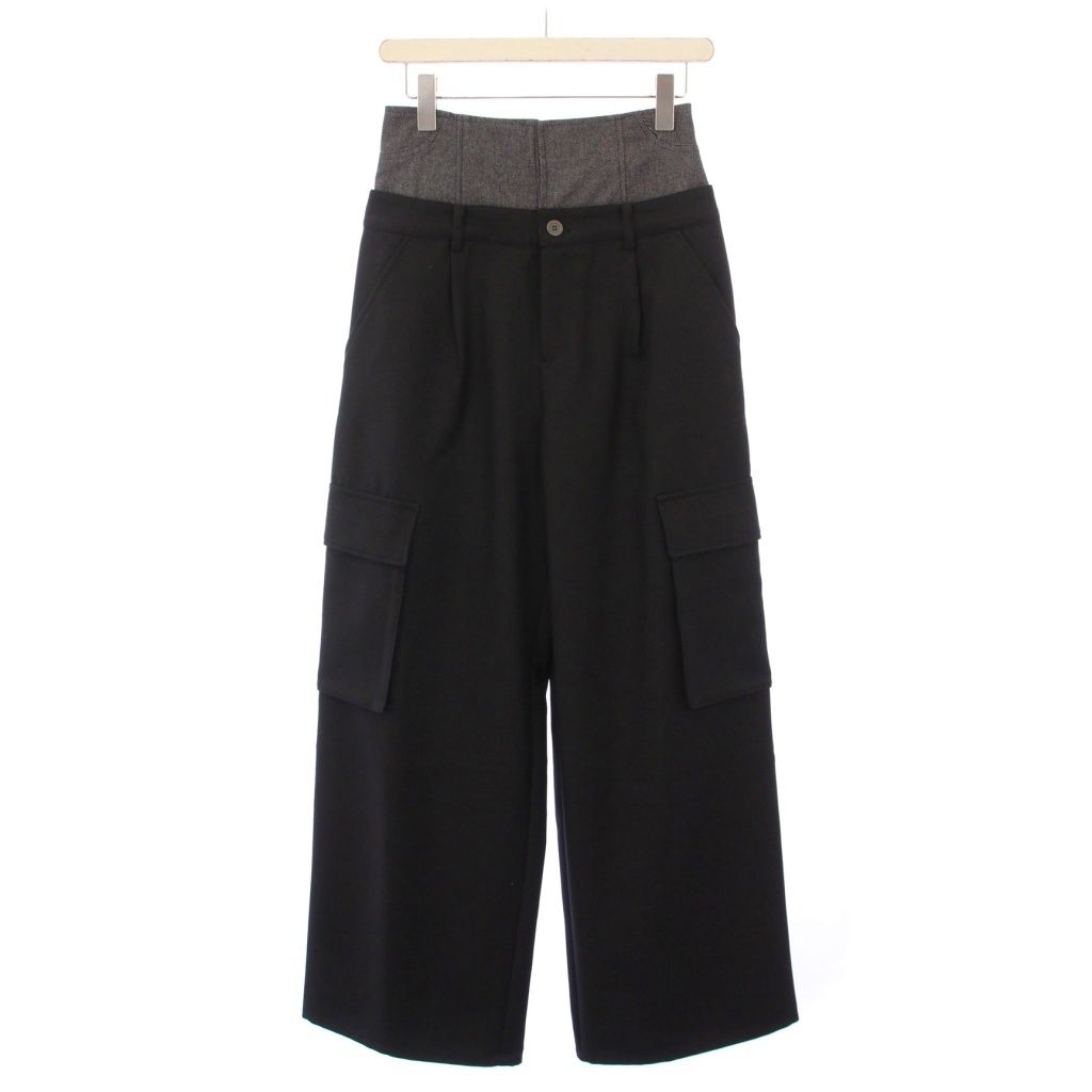 アメリヴィンテージ Ameri VINTAGE 24SS DENIM LIKE CORSET WORK PANTS デニムライクコルセットワークパンツ ワイド タック ジップフライ 切替 M 黒 ブラック 01410820060 タグ付き |BB