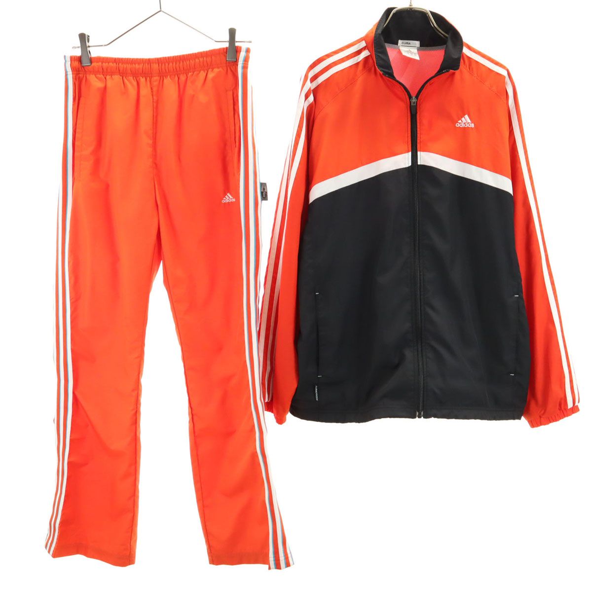 adidas アディダス 日本製 トレーニング ウインドブレーカー 上下 セットアップ M/S オレンジ系 裏メッシュ メンズ 古着