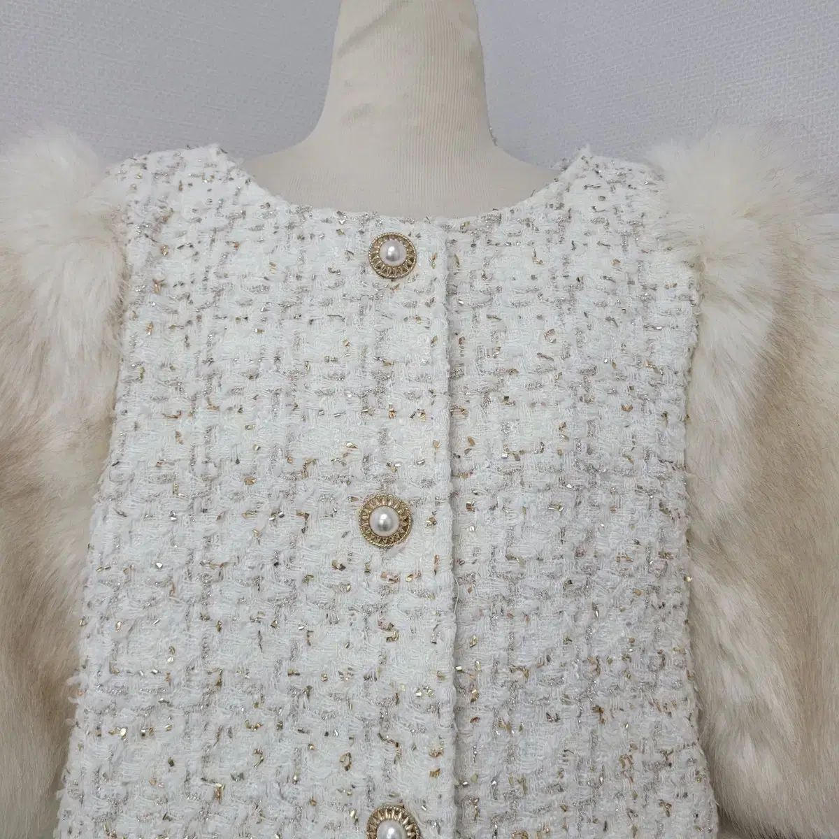 BEEN ツイード ファー トリミング 半袖 ジャケット