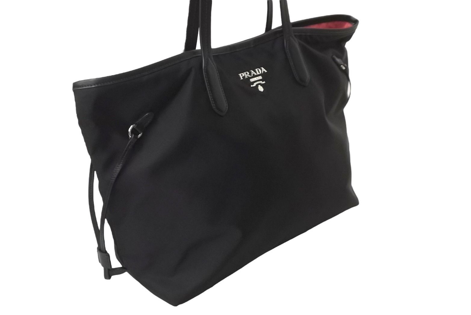 PRADA プラダ トートバッグ 肩掛け BR4001 ナイロン テスート レザー ブラック ピンク シルバー金具 美品 中古 62307