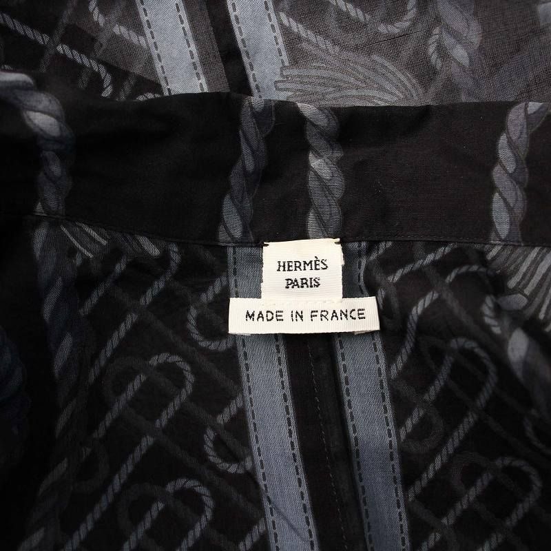 エルメス HERMES シアーシャツ 長袖 ロープ柄 38 ブラック /KH □KH 