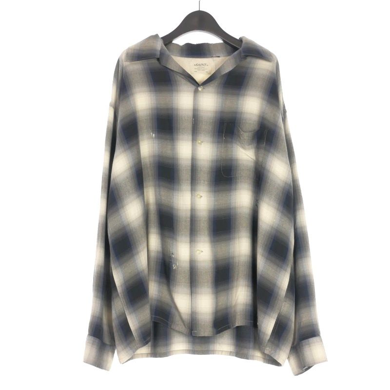 セントマイケル SAINTMICHAEL 25SS LM_CHECK SHIRT チェックシャツ 長袖 L ネイビー 紺 SM-HR8-0000-C29