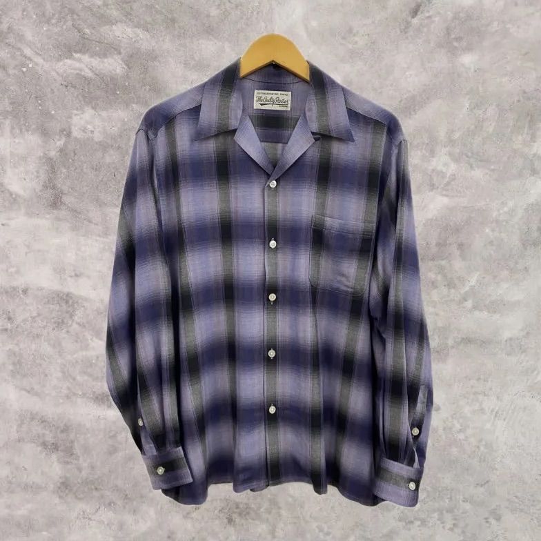 トップス WACKO MARIA OMBRE CHECK SHIRT M Wacko Maria Men's Type-1 Ombre Check Open Collar Shirt in