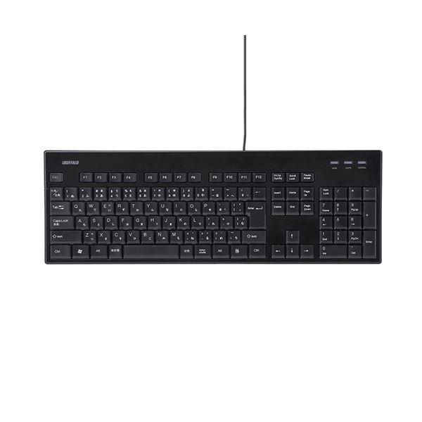 （まとめ）バッファロー USB接続有線スタンダードキーボード 丸洗い対応モデル ブラック BSKBU12BK 1台〔×2セット〕