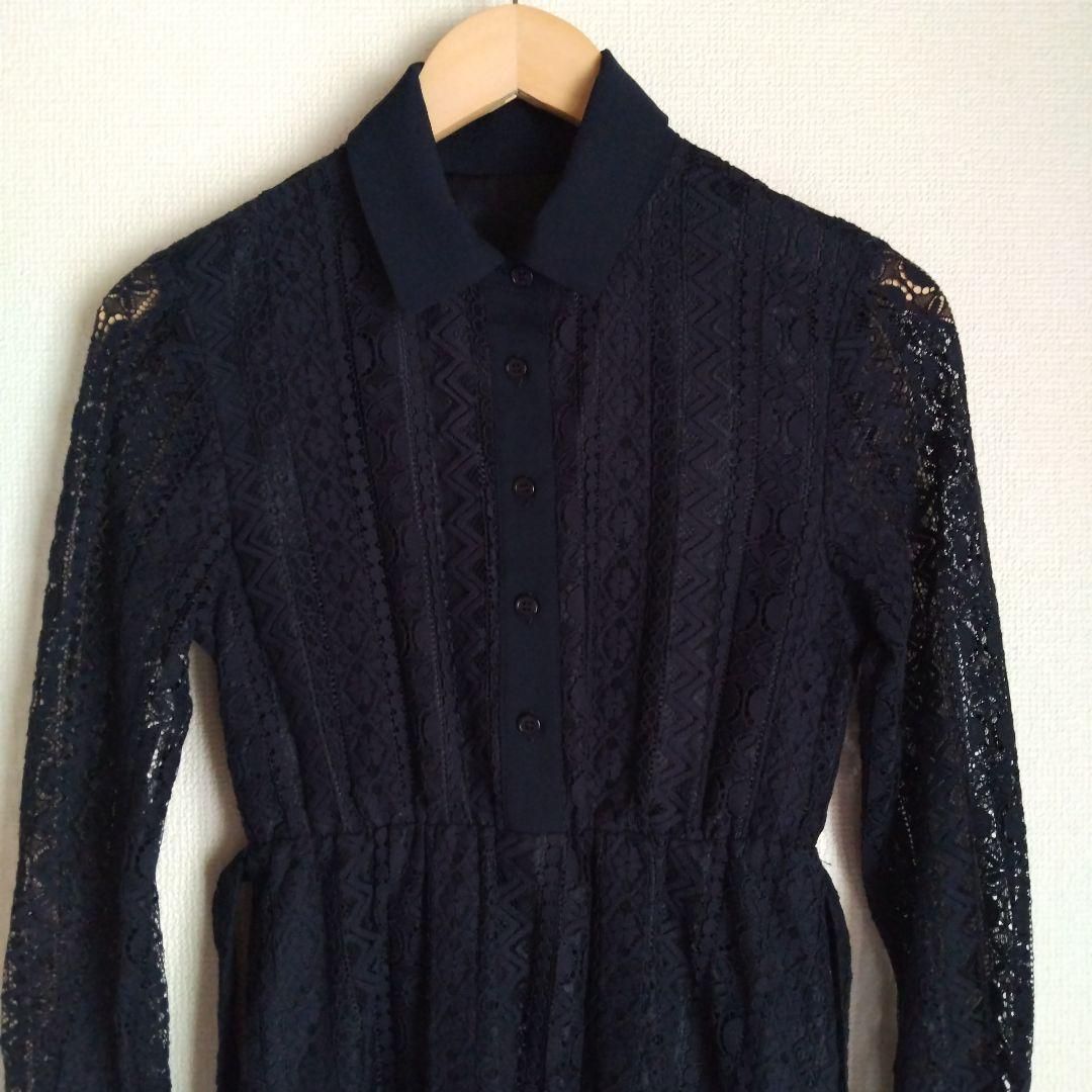 RUIRUE BOUTIQUE ネイビー レース シャツドレス ワンピース Sサイズ