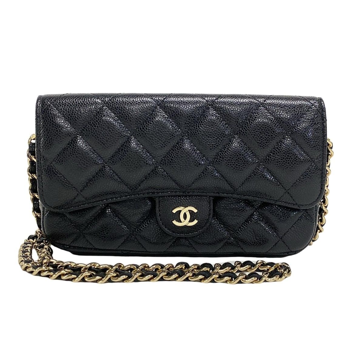 CHANEL シャネル 財布 マトラッセ AP2096 黒 チェーンウォレット|ゴールド金具