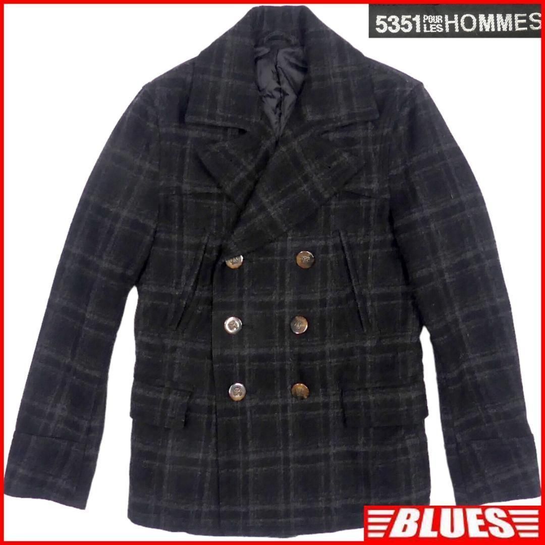 美品　5351 pour les HOMMES チェック柄ピーコート サイズ3 BELLANDI社 ピーコート｜5351POUR LES HOMMES / 5351プール・オム